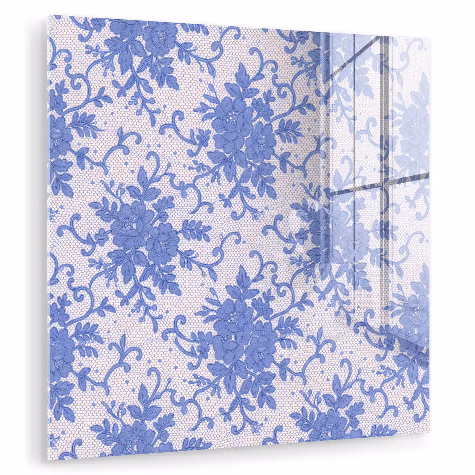 Glasbild - Spitze – Blumen – Blau — 1