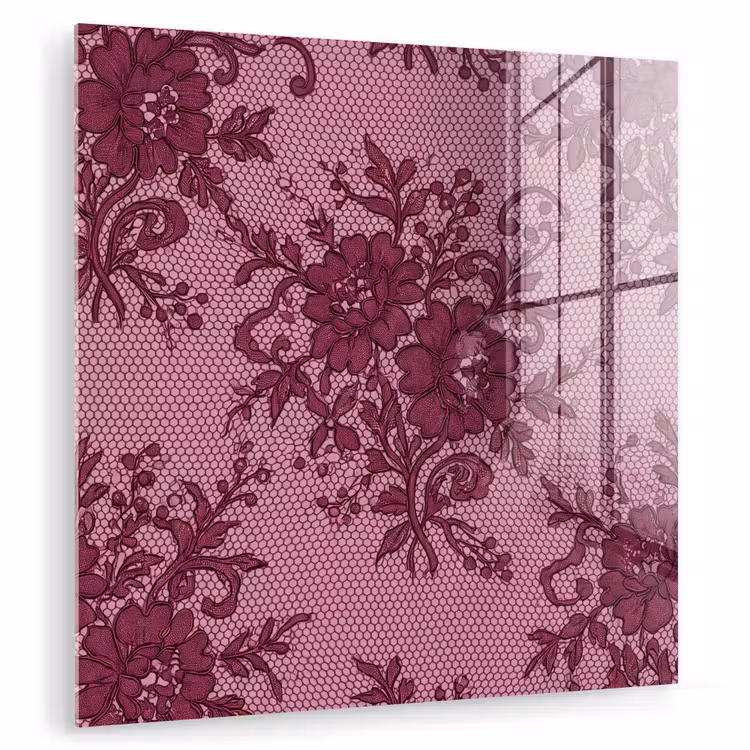 Glasbild - Bordeauxrotes Spitzenmuster — 1