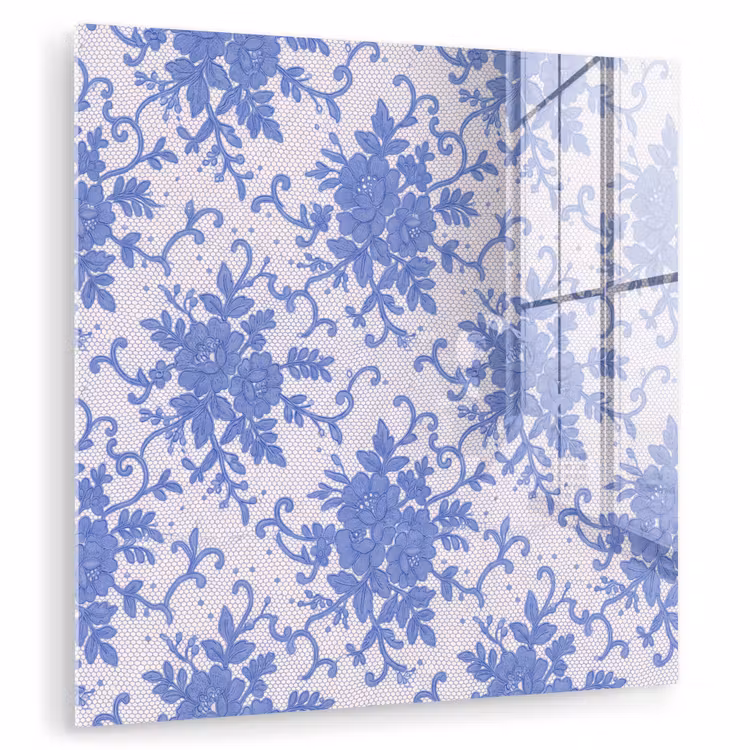 Glasbild - Spitze – Blumen – Blau — 1