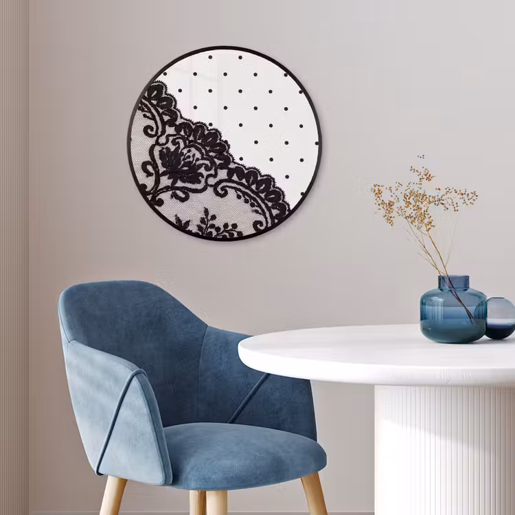 Poster im Rahmen Rund - Schwarze Spitze – Blumen — 4