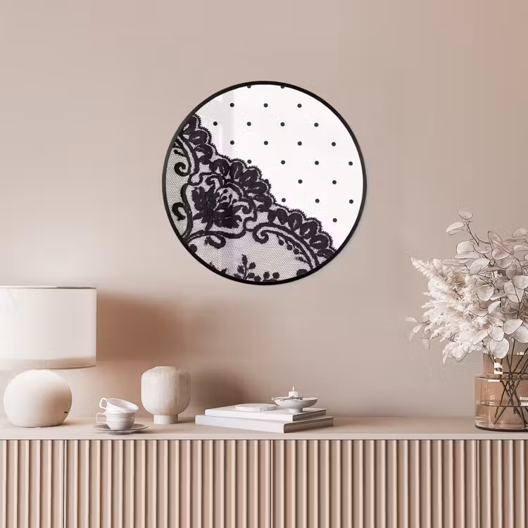 Poster im Rahmen Rund - Schwarze Spitze – Blumen — 5