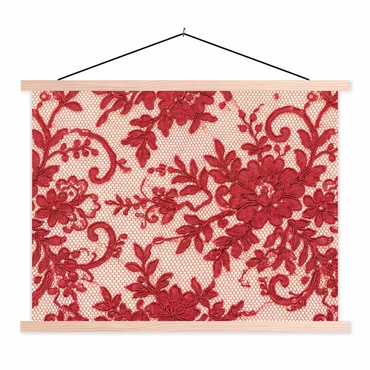 Stoffbild - Rote Spitze – Blumen — 1