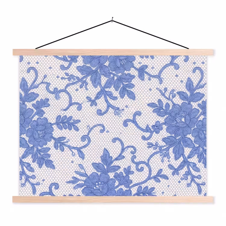Stoffbild - Spitze – Blumen – Blau — 1