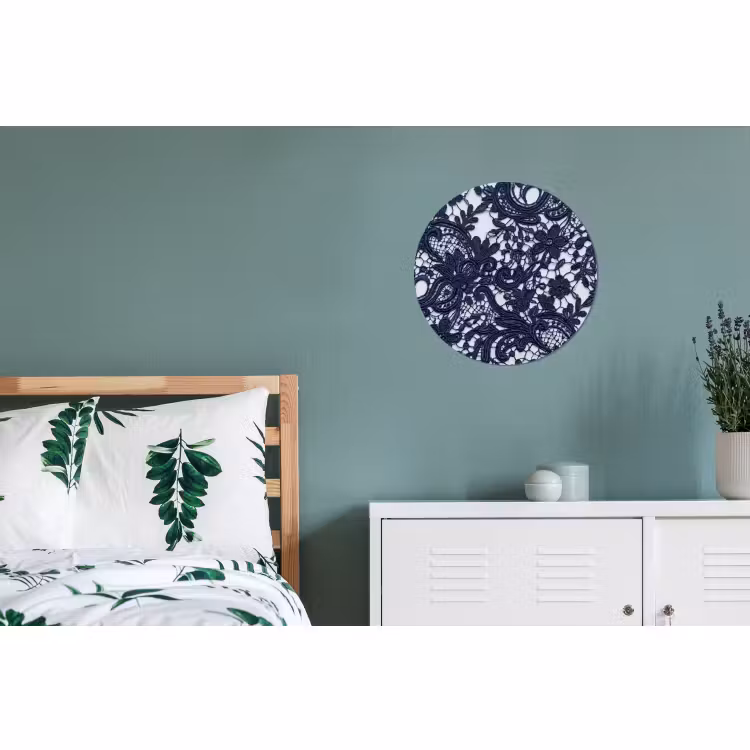 Alu-Dibond-Bild Rund - Dunkelblaue Spitze – Blumen — 5