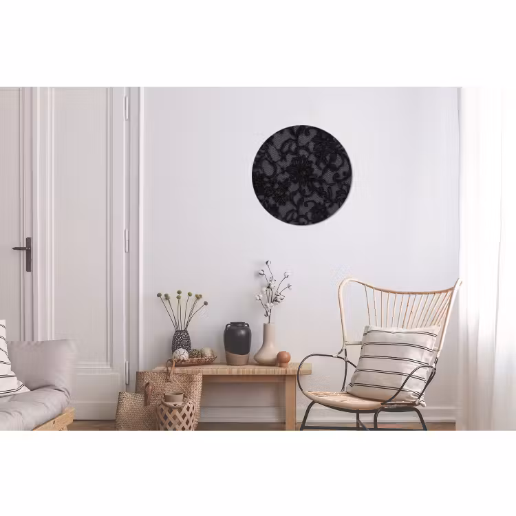 Alu-Dibond-Bild Rund - Spitze – Blumen – Schwarz — 2