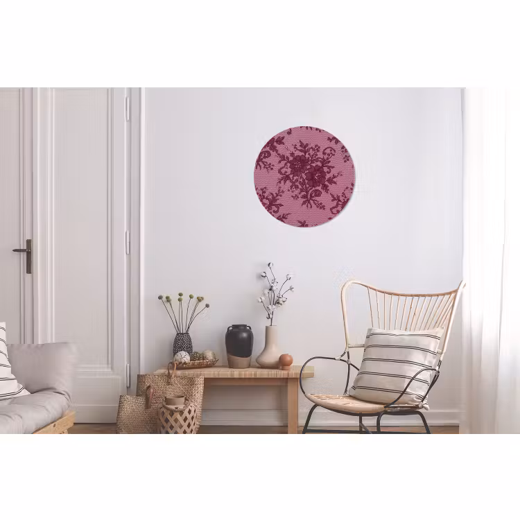 Alu-Dibond-Bild Rund - Bordeauxrotes Spitzenmuster — 2