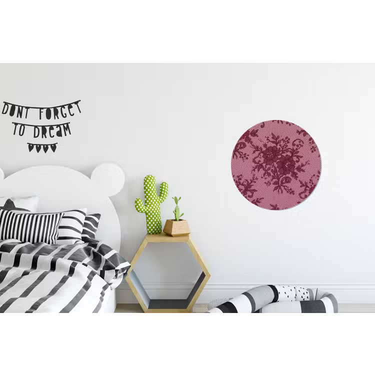 Alu-Dibond-Bild Rund - Bordeauxrotes Spitzenmuster — 4