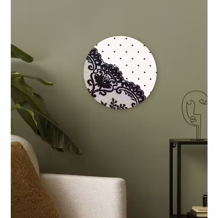 Glasbild Rund - Schwarze Spitze – Blumen — 3
