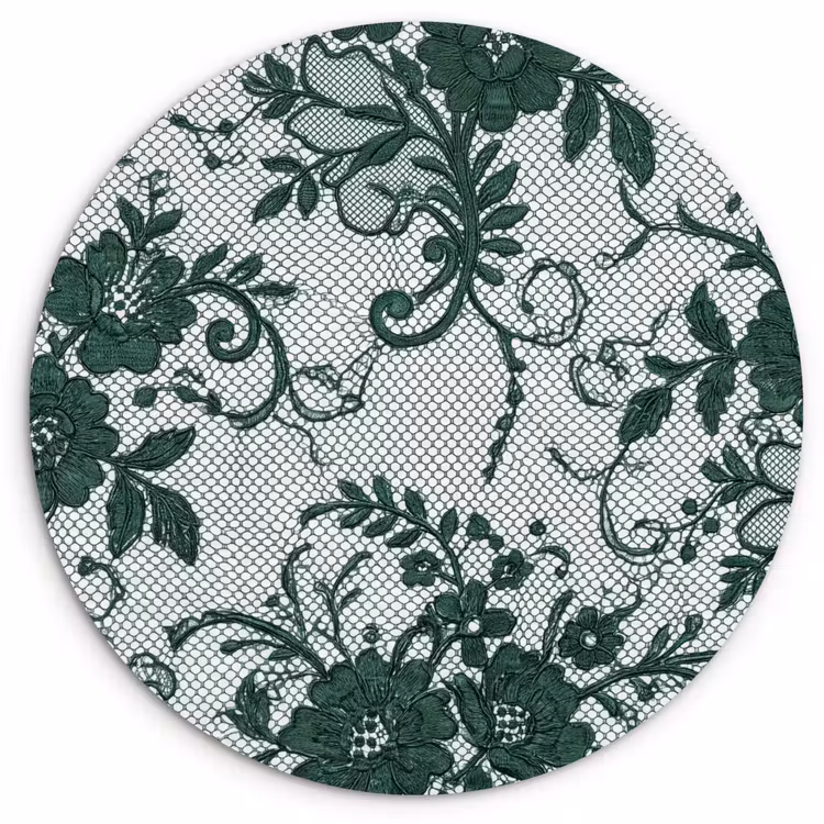 Glasbild Rund - Spitze – Blumen – Grün — 1