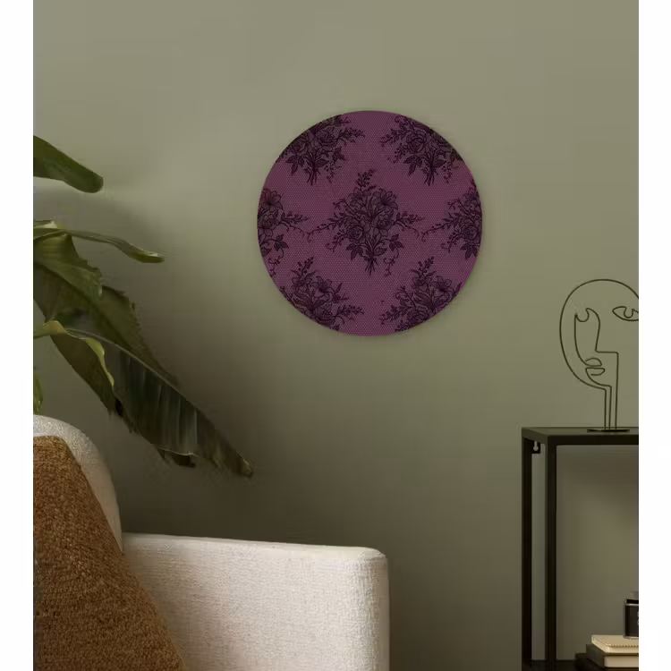 Glasbild Rund - Spitzenmuster – Blumen – Lila — 3