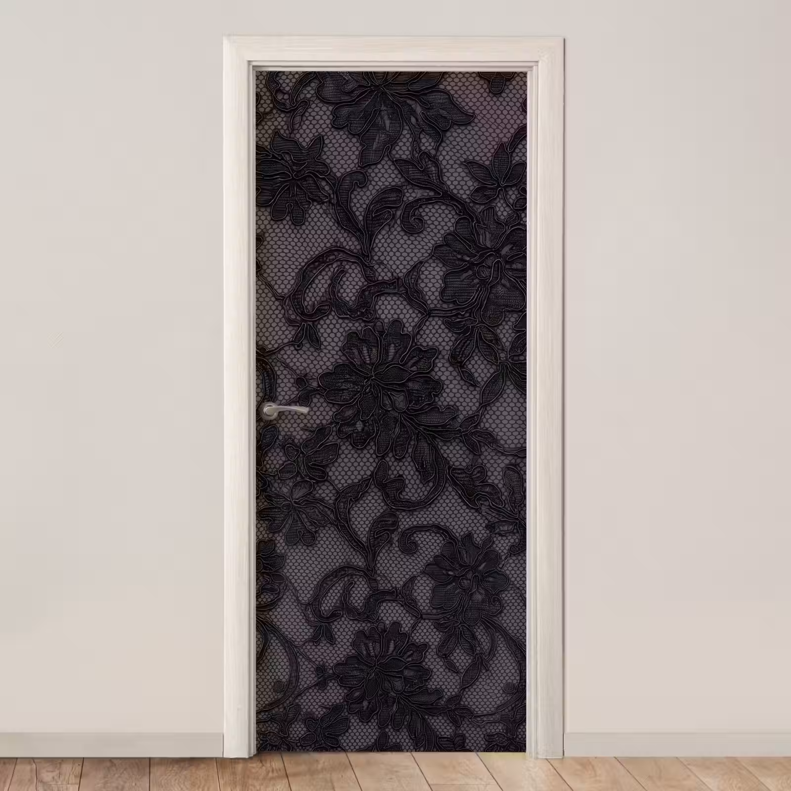 Türtapete - Spitze – Blumen – Schwarz — 1