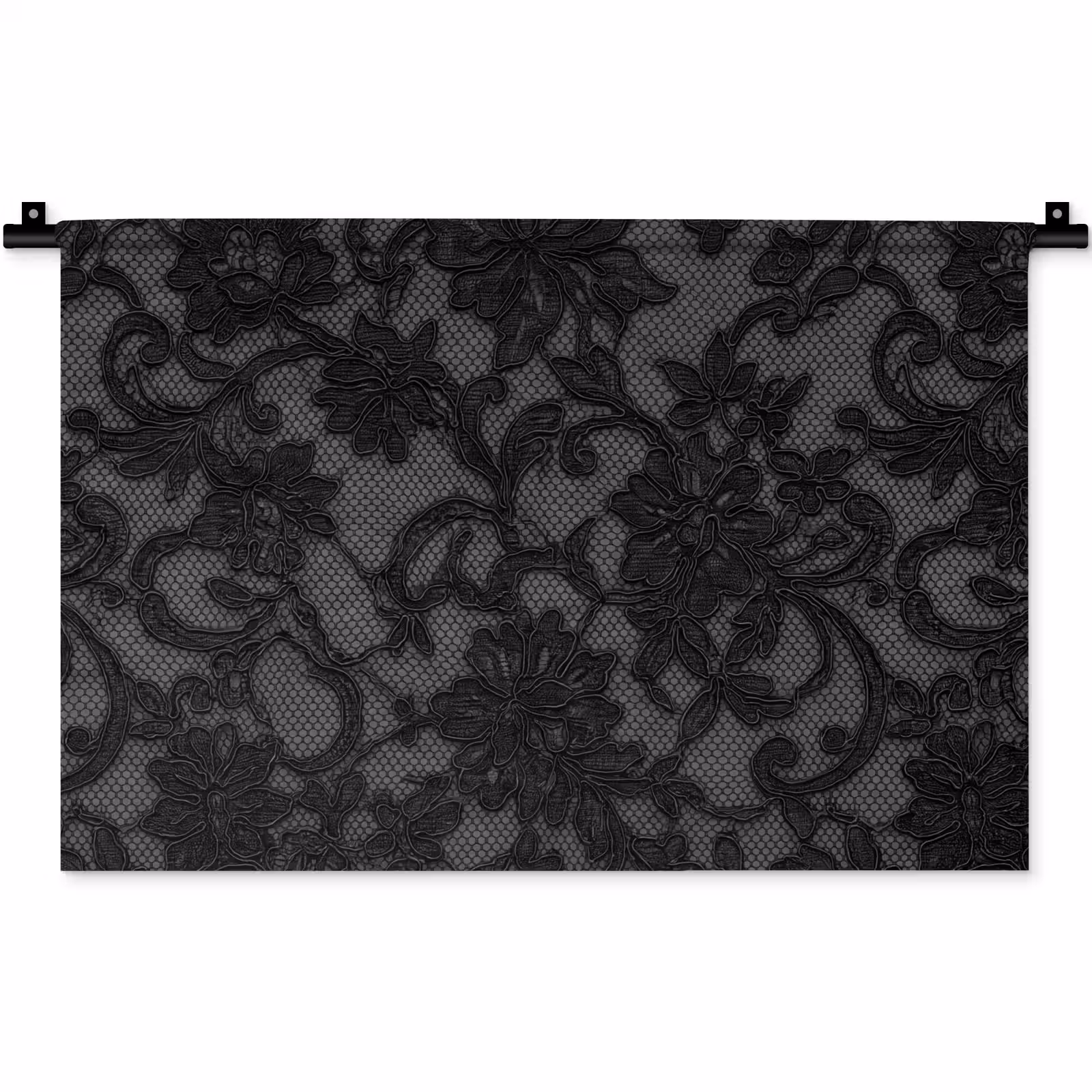 Wandteppich - Spitze – Blumen – Schwarz — 1