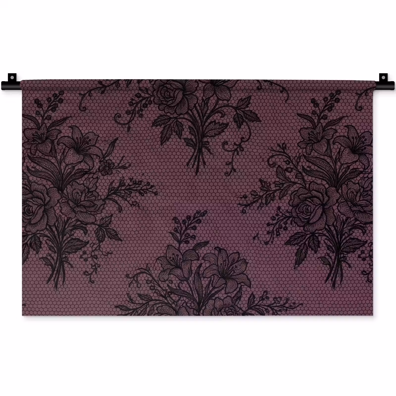 Wandteppich - Spitzenmuster – Blumen – Lila — 1
