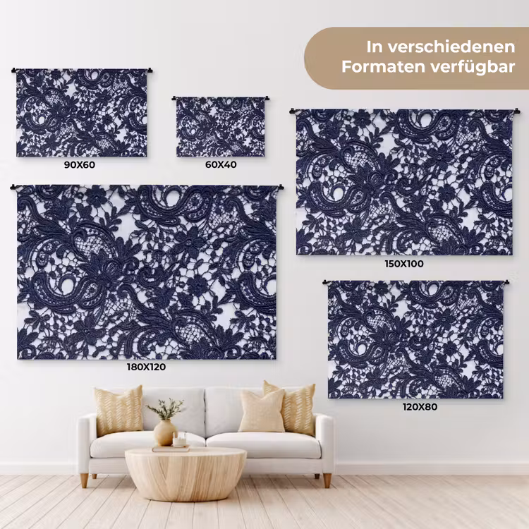 Wandteppich - Dunkelblaue Spitze – Blumen — 8