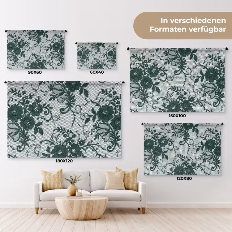 Wandteppich - Spitze – Blumen – Grün — 8