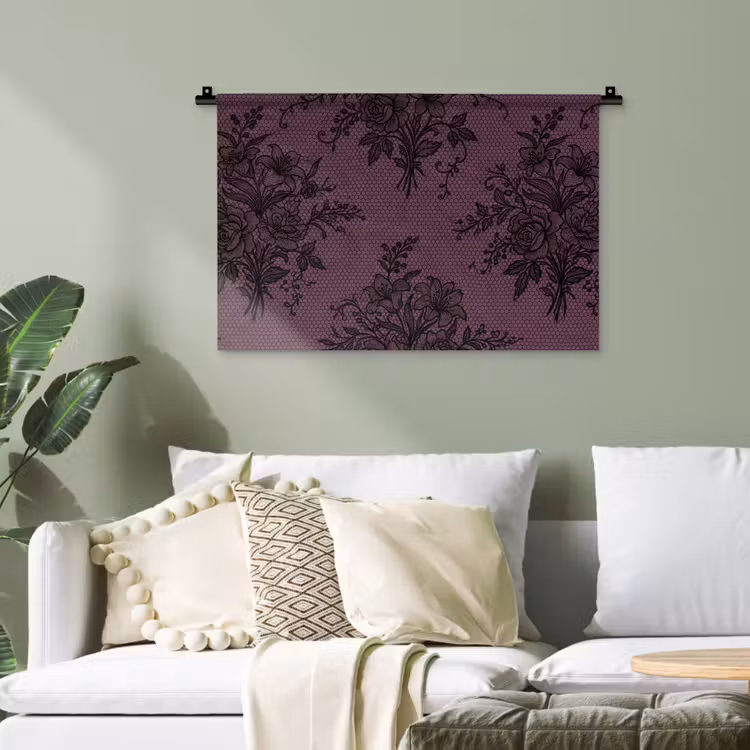 Wandteppich - Spitzenmuster – Blumen – Lila — 4