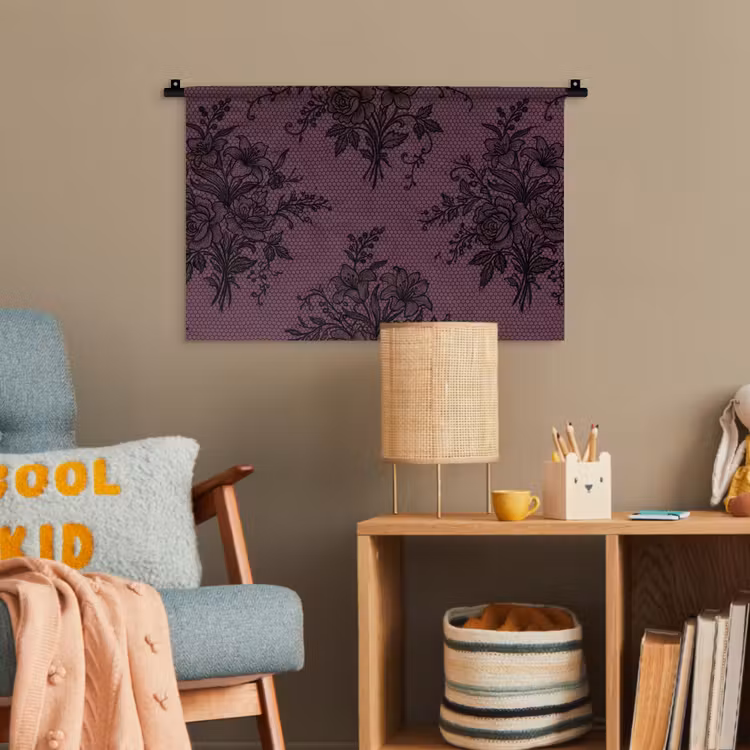 Wandteppich - Spitzenmuster – Blumen – Lila — 5