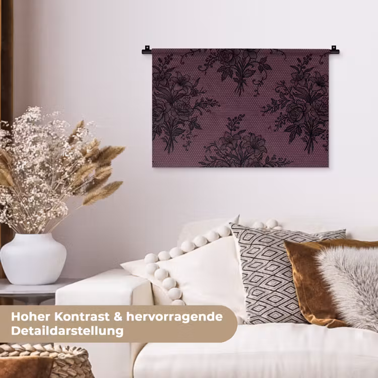 Wandteppich - Spitzenmuster – Blumen – Lila — 6