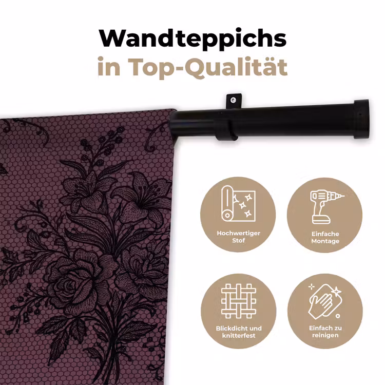 Wandteppich - Spitzenmuster – Blumen – Lila — 7