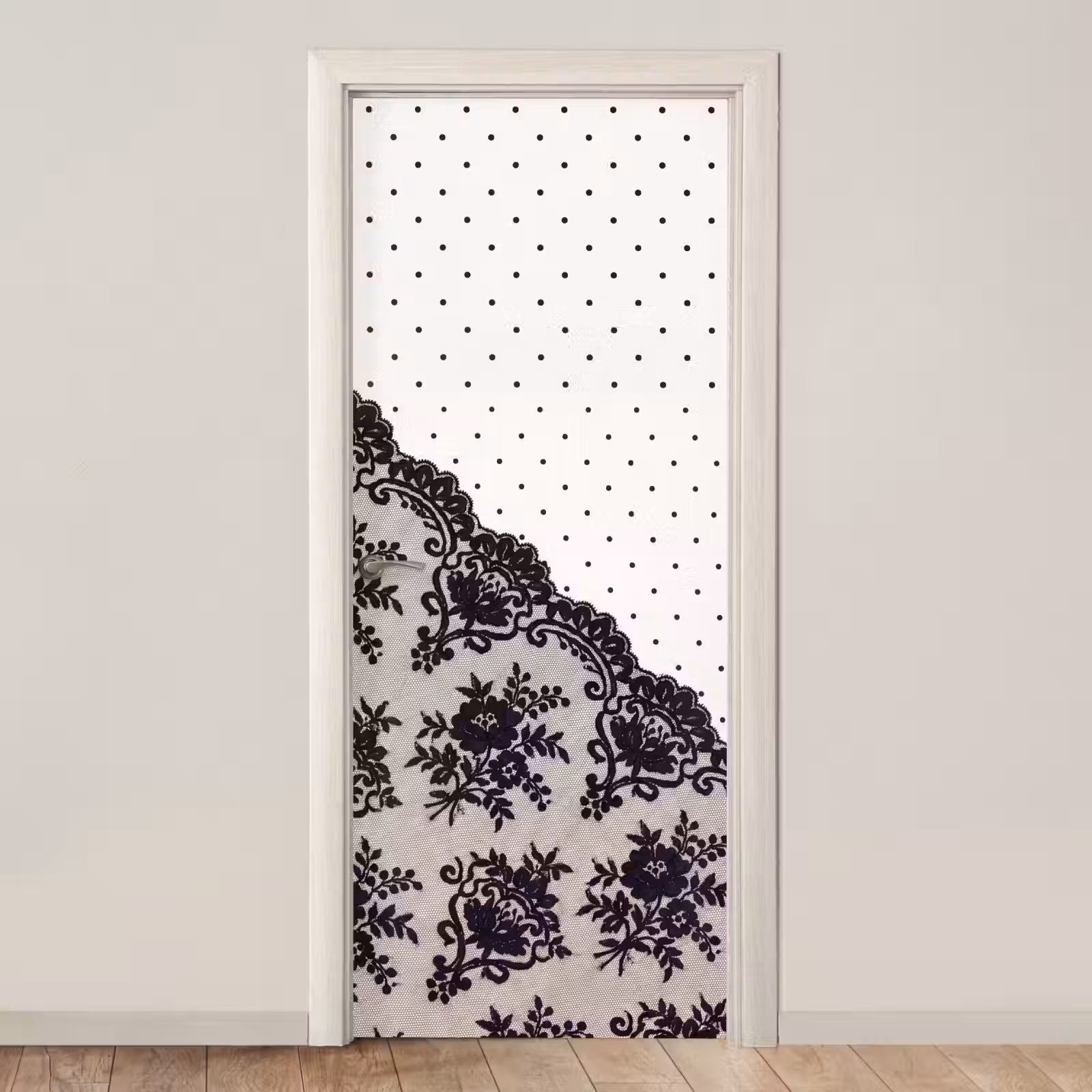 Türtapete - Schwarze Spitze – Blumen — 1