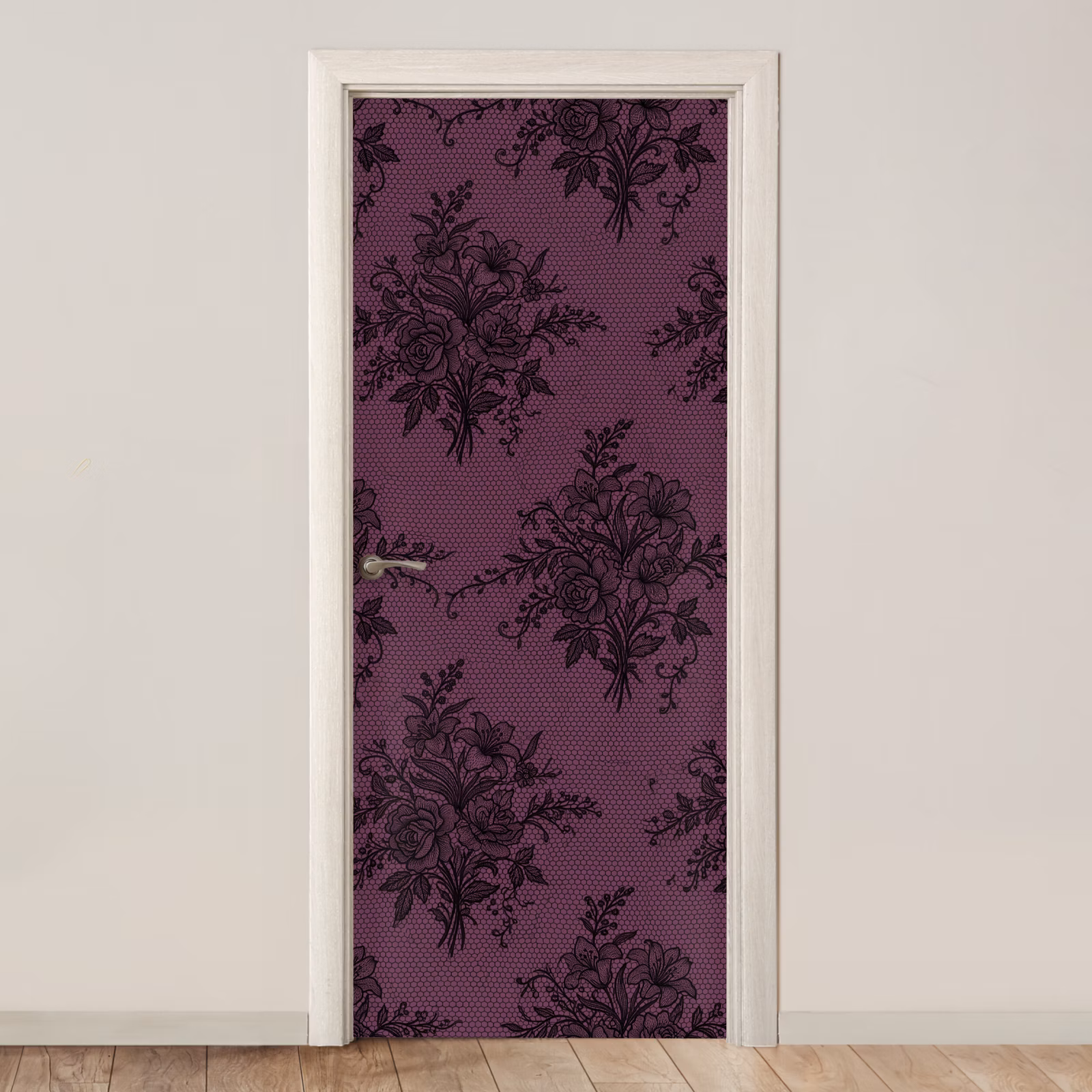Türtapete - Spitzenmuster – Blumen – Lila — 1