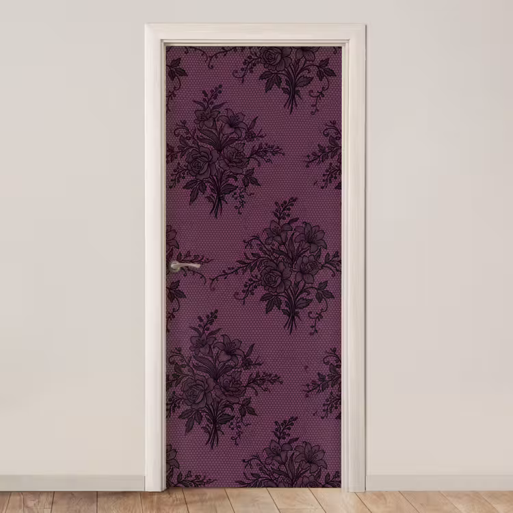 Türtapete - Spitzenmuster – Blumen – Lila — 1