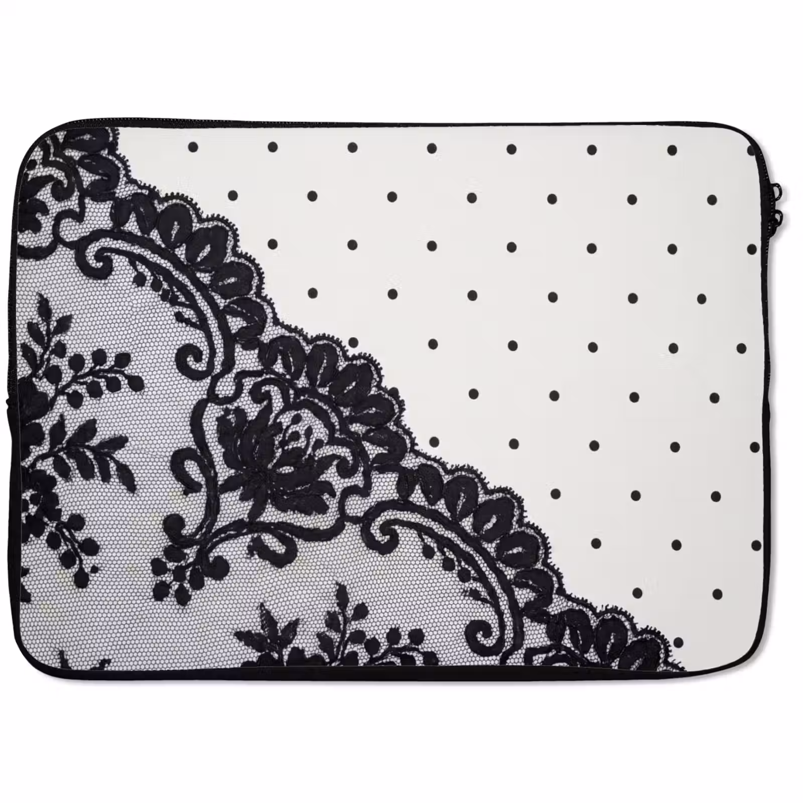 Laptop hülle - Schwarze Spitze – Blumen — 1