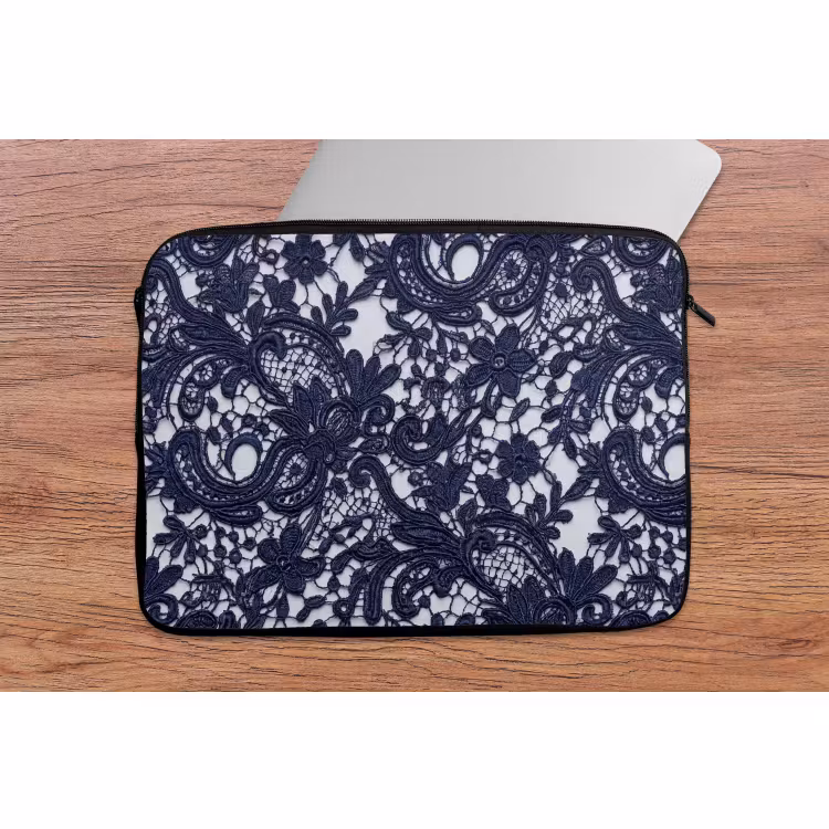 Laptop hülle - Dunkelblaue Spitze – Blumen — 2