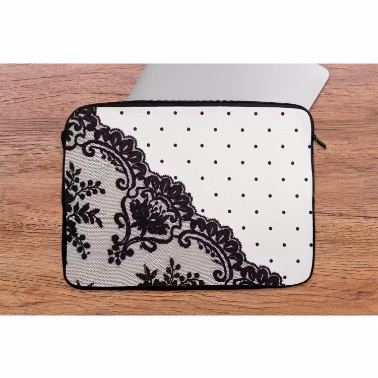 Laptop hülle - Schwarze Spitze – Blumen — 2