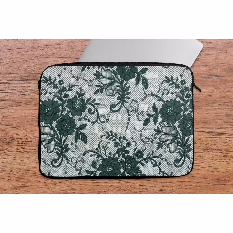 Laptop hülle - Spitze – Blumen – Grün — 2