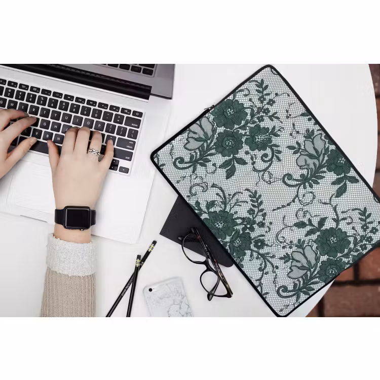Laptop hülle - Spitze – Blumen – Grün — 3