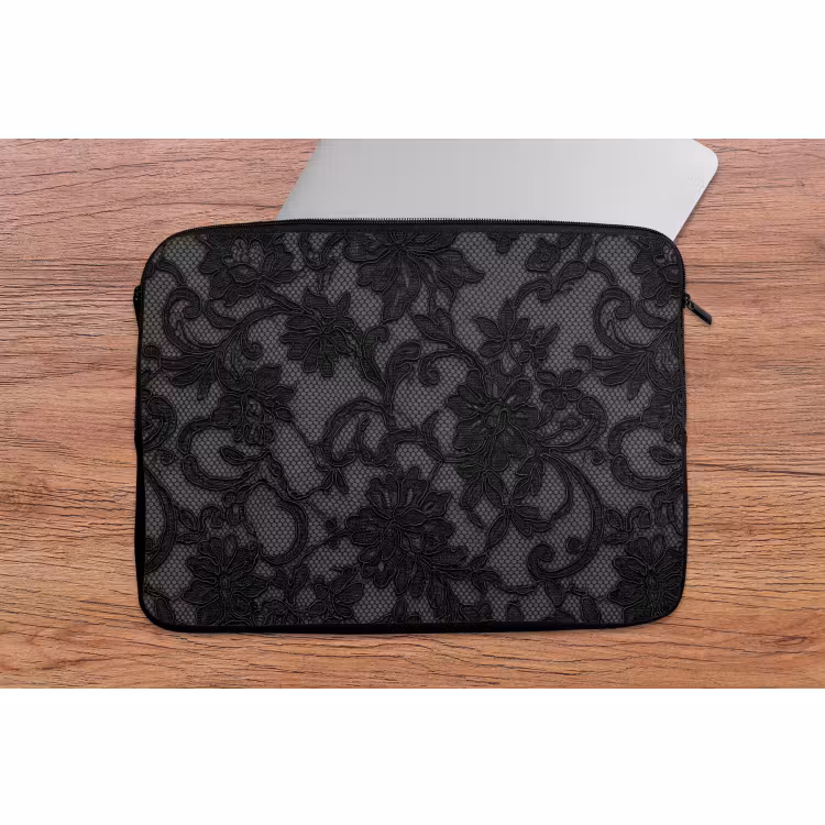 Laptop hülle - Spitze – Blumen – Schwarz — 2