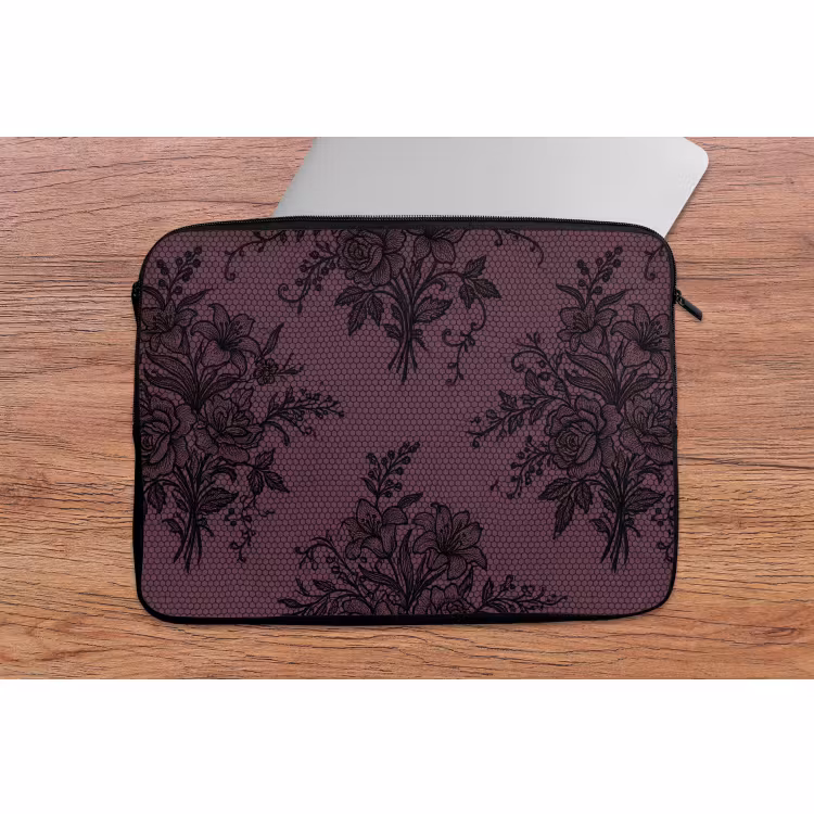 Laptop hülle - Spitzenmuster – Blumen – Lila — 2