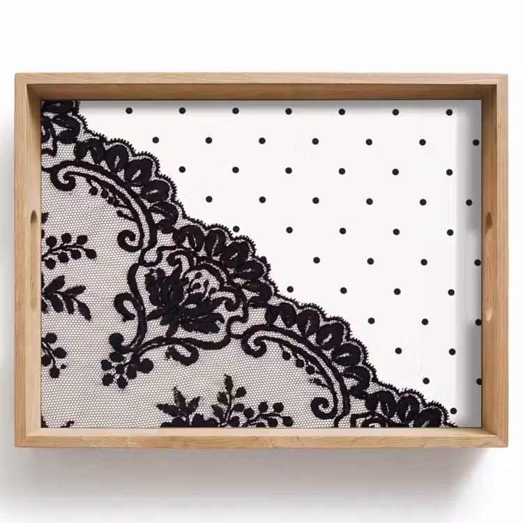 Tablett - Schwarze Spitze – Blumen — 1