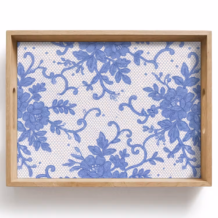 Tablett - Spitze – Blumen – Blau — 1