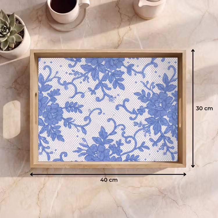 Tablett - Spitze – Blumen – Blau — 9