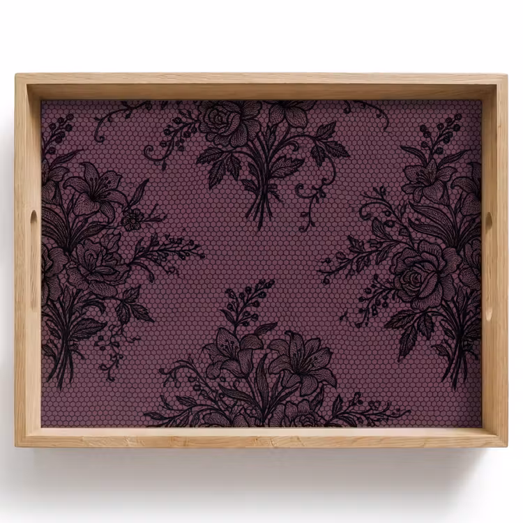 Tablett - Spitzenmuster – Blumen – Lila — 1