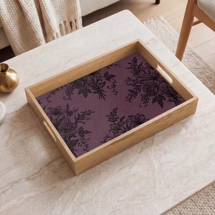 Tablett - Spitzenmuster – Blumen – Lila — 2