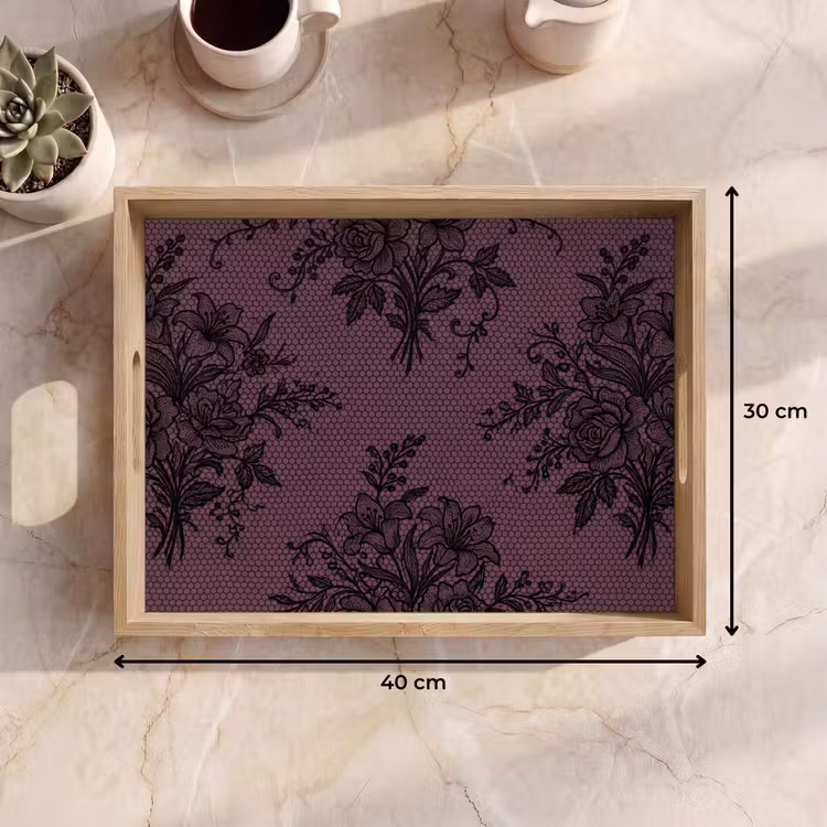 Tablett - Spitzenmuster – Blumen – Lila — 9