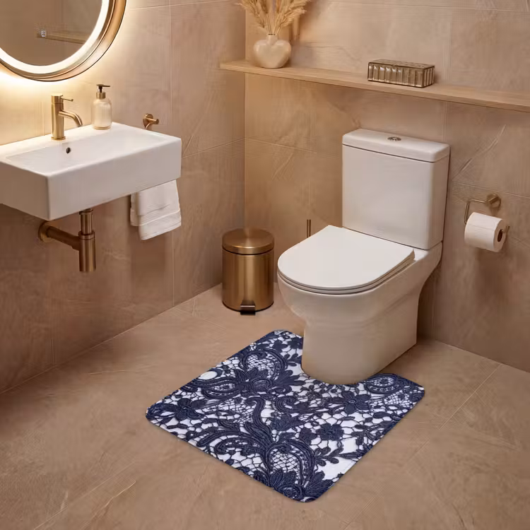 WC Vorleger - Dunkelblaue Spitze – Blumen — 4