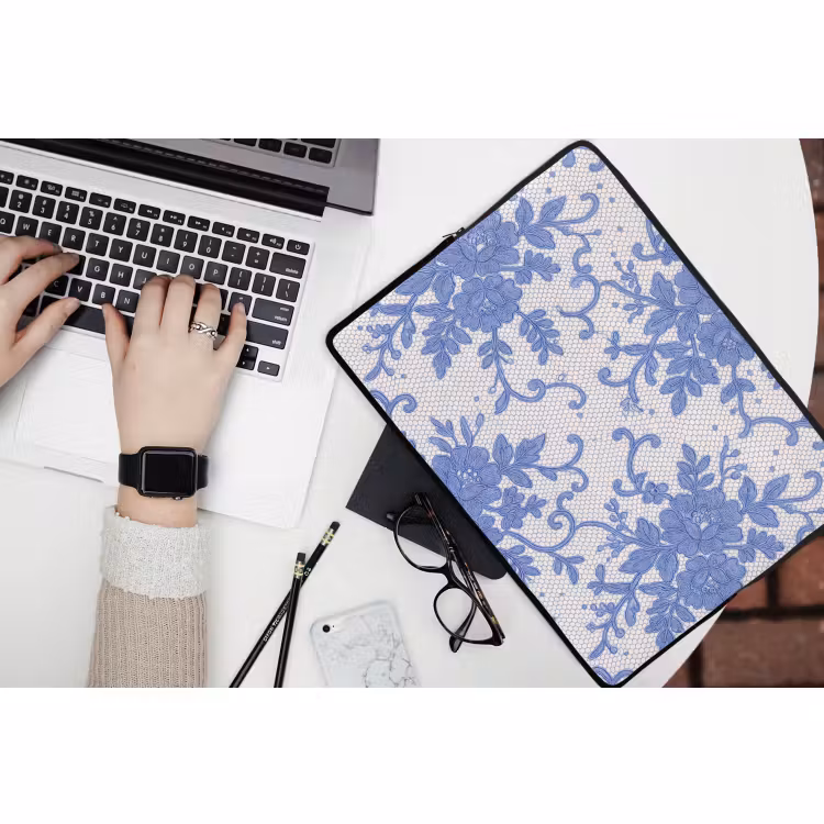 Laptop hülle - Spitze – Blumen – Blau — 3