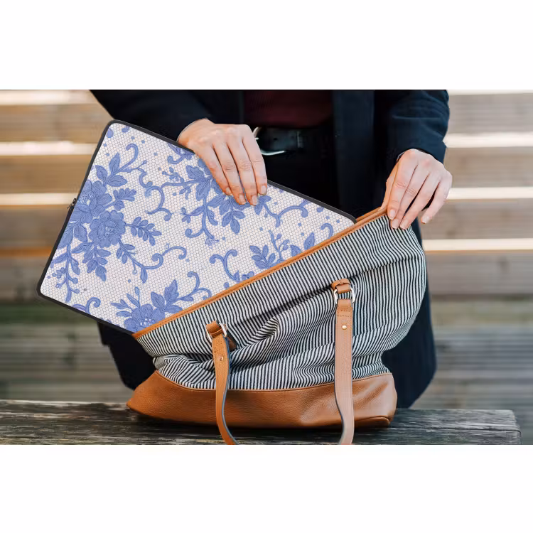 Laptop hülle - Spitze – Blumen – Blau — 4