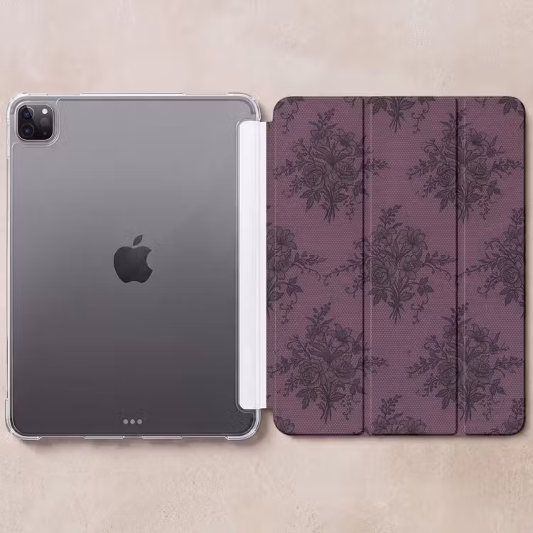 iPad-Hülle - Spitzenmuster – Blumen – Lila — 6