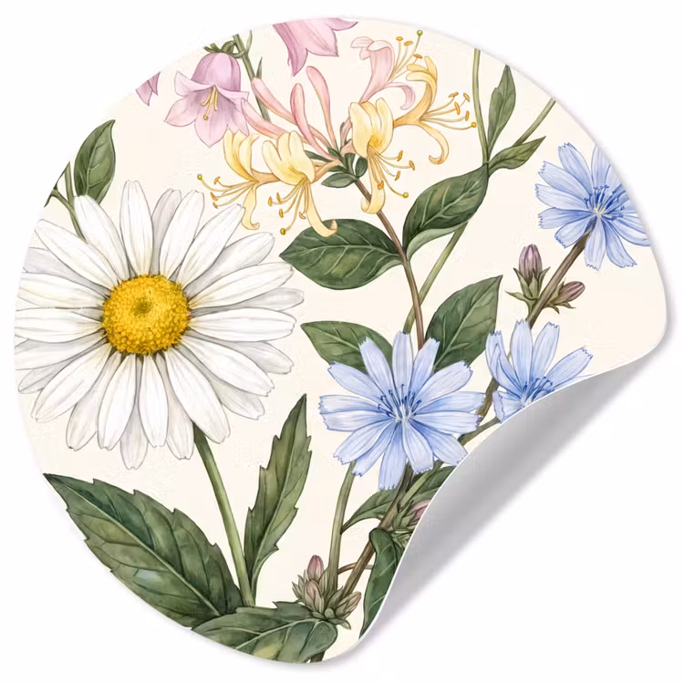 Runde Tapete - Botanisch – Illustration – Farbenfroh — 1