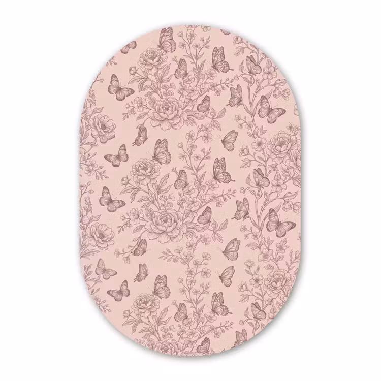 Alu-Dibond-Bild Oval - Schmetterling – Blumen – Muster — 1