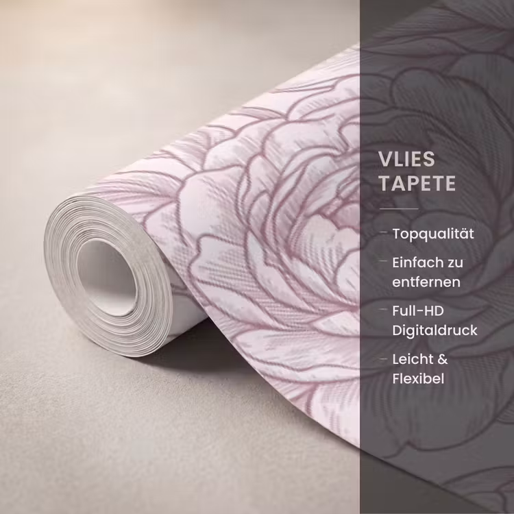 Tapete - Blumen – Strichzeichnung – Rosa — 3