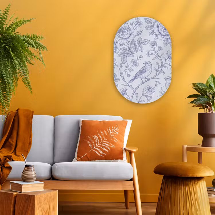 Forexbild Oval - Blumen – Vogel – Zeichnung — 2