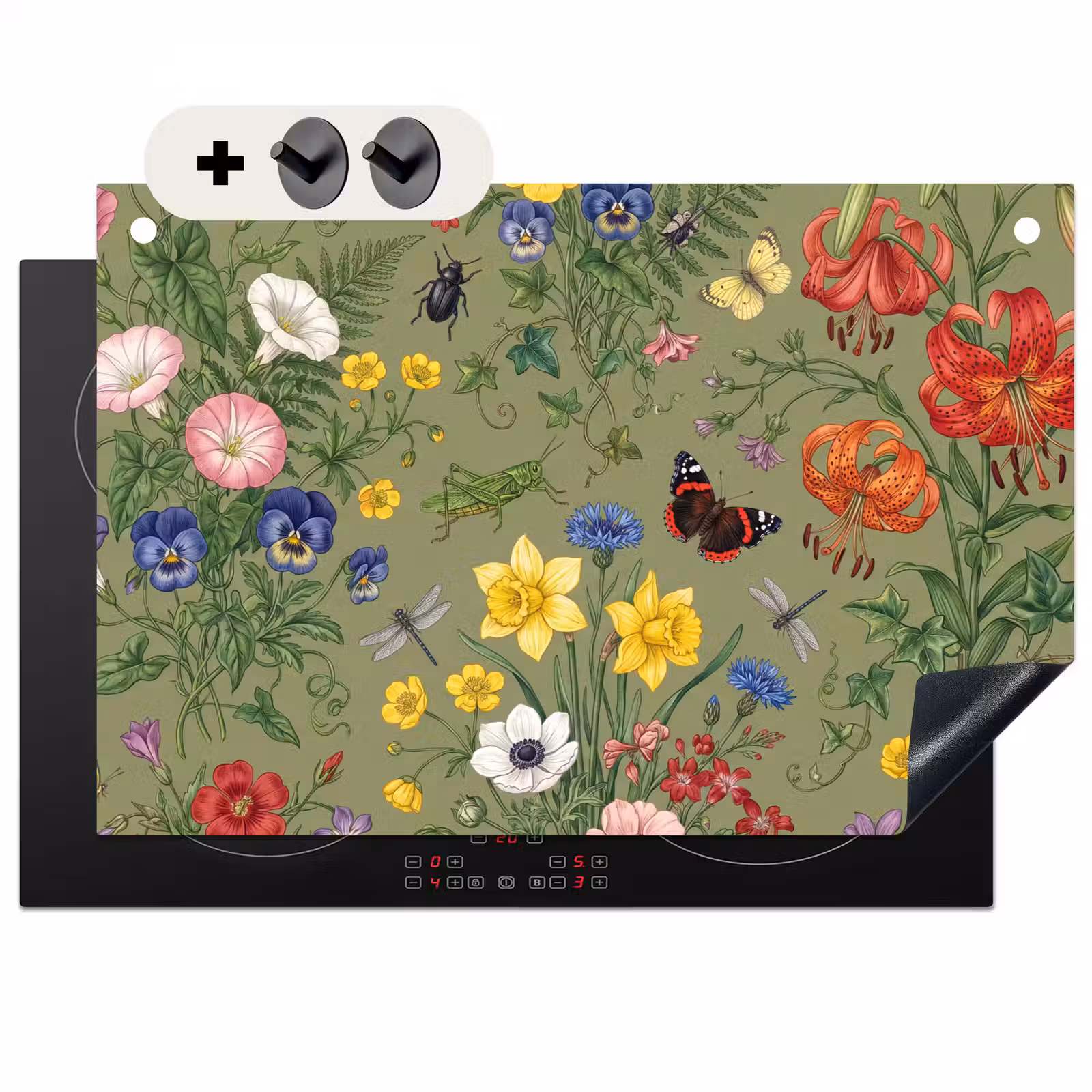 2-in-1 Herdabdeckplatte & Spritzschutz - Blumen – Insekten – Natur — 1