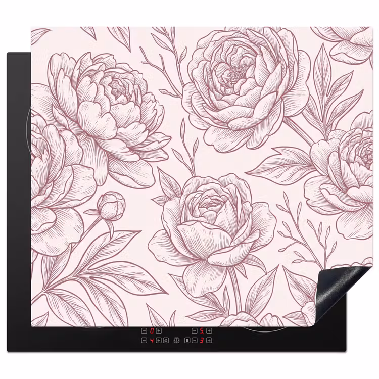 Herdabdeckplatte - Blumen – Strichzeichnung – Rosa — 1