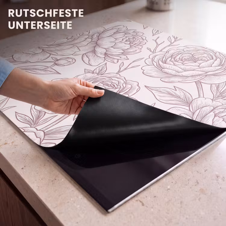 Herdabdeckplatte - Blumen – Strichzeichnung – Rosa — 9